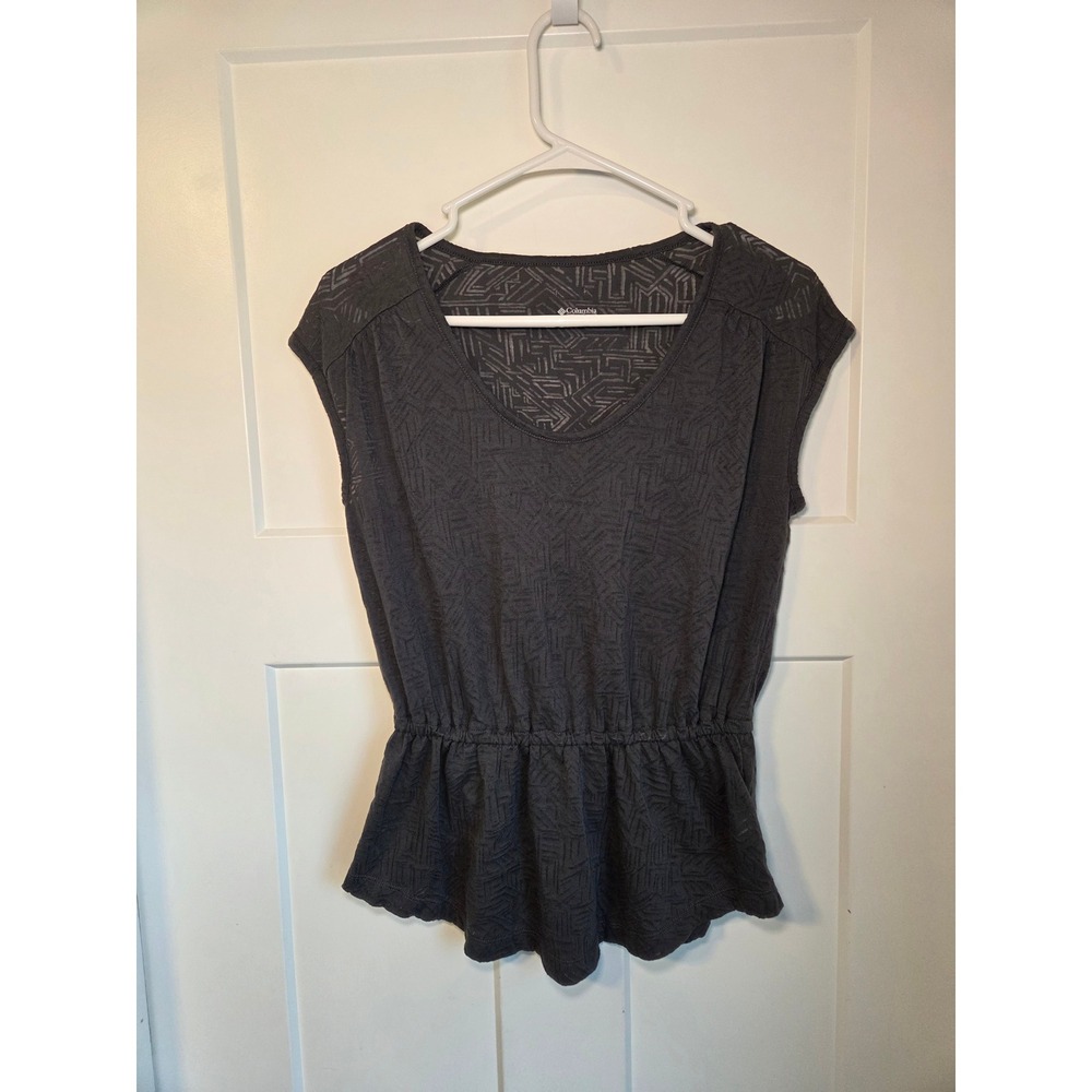 Columbia Sportswear Gray Burnout Peplum Top‎ Cap Sleeve V-Neck Small